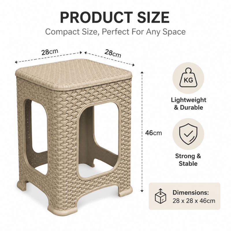 2Pack Beige Plastic Rattan Stool Large Modern Minimalist Backless Stools 28 x 28 x 46cm