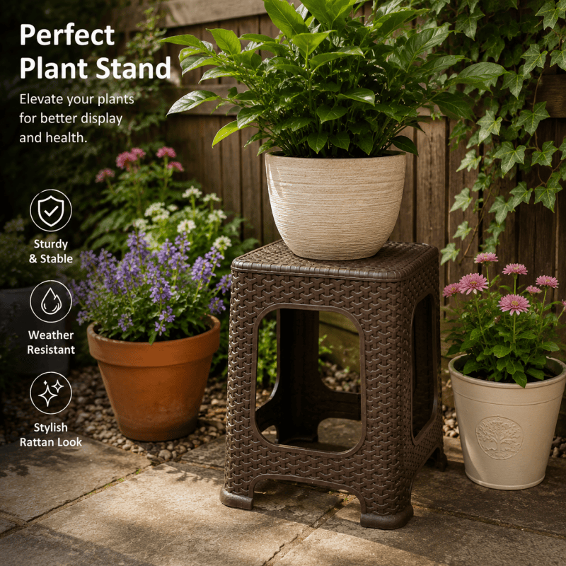 Brown Plastic Rattan Stool Large Modern Minimalist Backless Stools 28 x 28 x 46cm