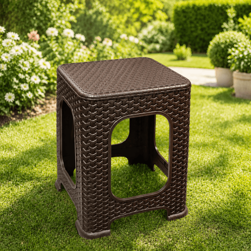 2Pack Brown Plastic Rattan Stool Large Modern Minimalist Backless Stools 28 x 28 x 46cm