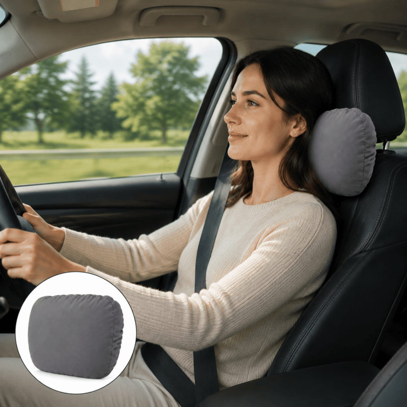 Grey Car Headrest Pillow Neck Support Cushion