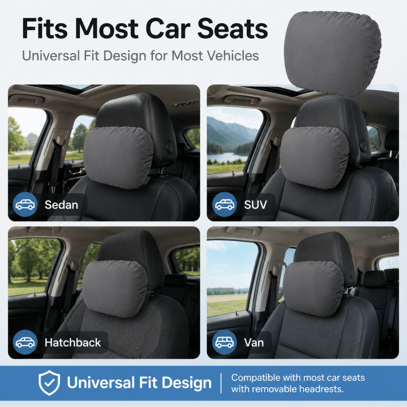 Grey Car Headrest Pillow Neck Support Cushion