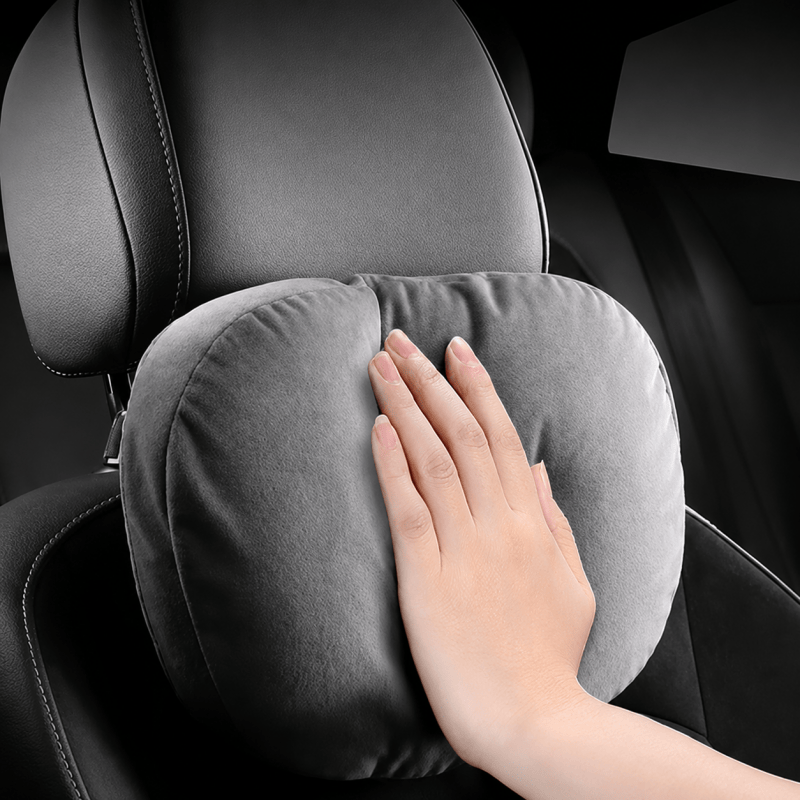 Grey Car Headrest Pillow Neck Support Cushion