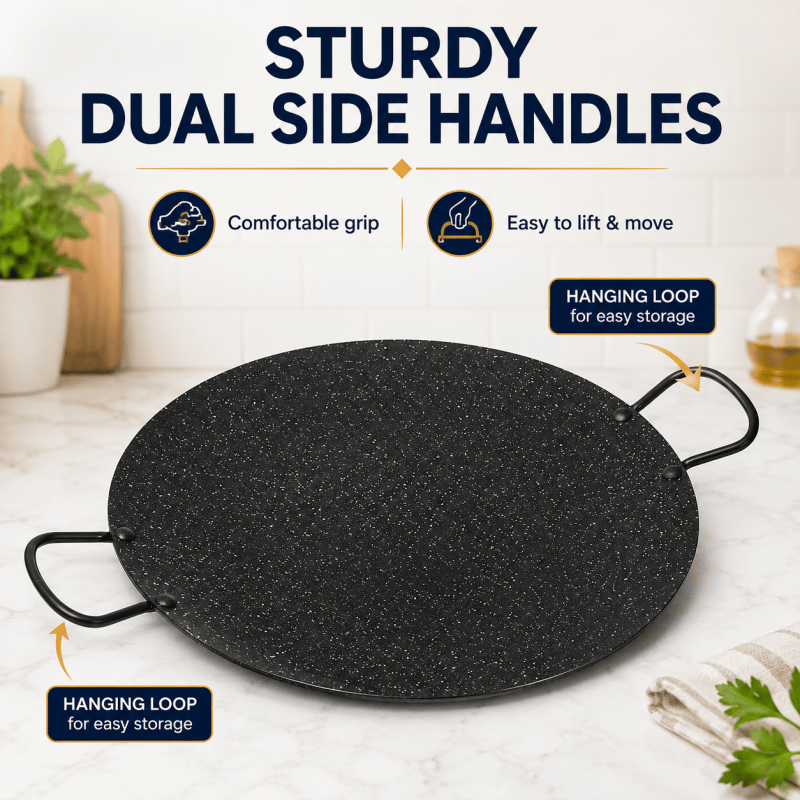 40cm Non Stick Tawa Griddle Pan Double Handle Flat Cooking