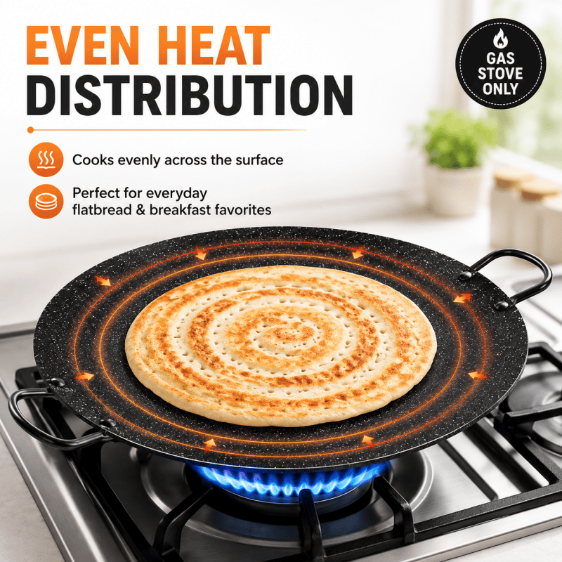 40cm Non Stick Tawa Griddle Pan Double Handle Flat Cooking