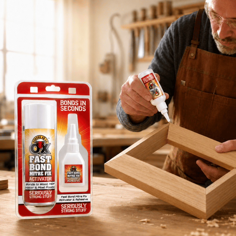 Mitre Fix Adhesive Activator Kit, Instant Fast Bond Glue for Wood MDF Plastic Rubber