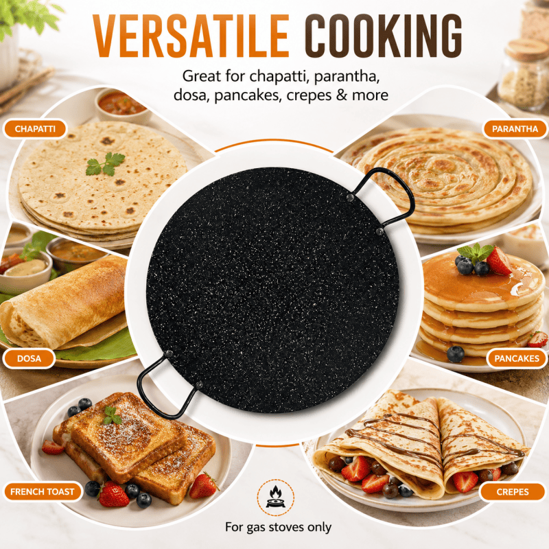 40cm Non Stick Tawa Griddle Pan Double Handle Flat Cooking