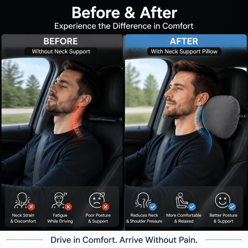 2Pack Grey Car Headrest Pillow Neck Support Cushion Ergonomic Driving Pad