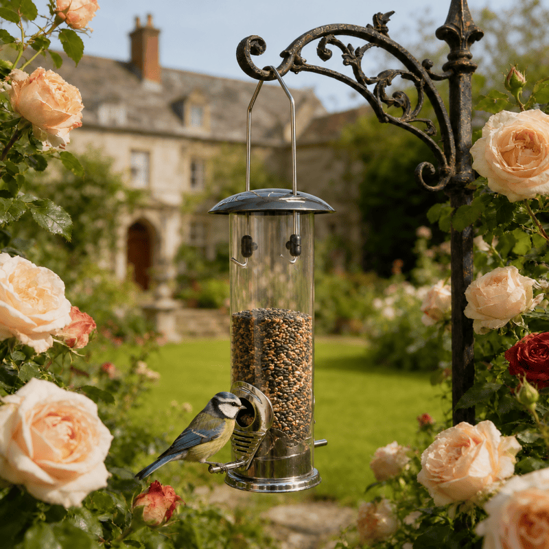 Hanging Bird Feeder Wild Bird Seed Feeder Hanging Metal Tube Bird Feeder