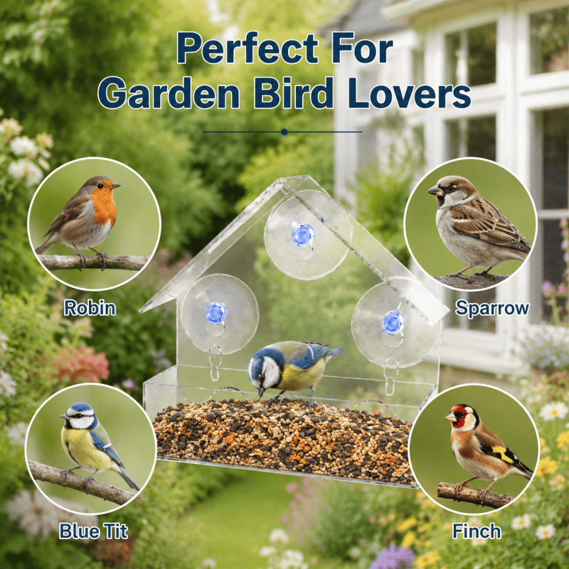 2PCS Acrylic Window Bird Feeder Clear Suction Cup for Wild Bird