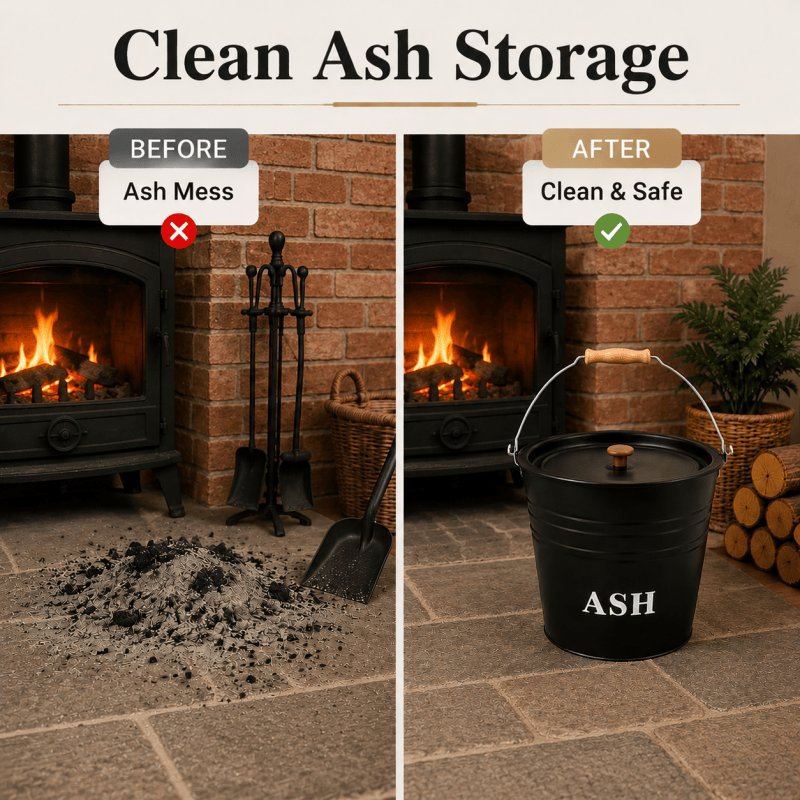 12L Ash Bucket with Lid Metal Fireplace Ash Bin Wood Burner
