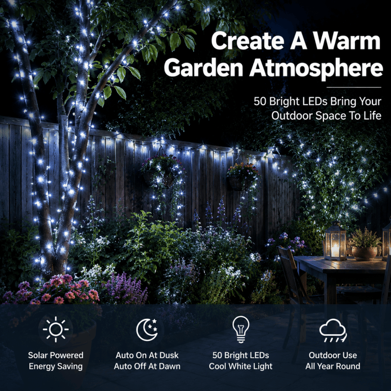 50 LED Solar String Fairy Lights 6.9m Outdoor Garden White
