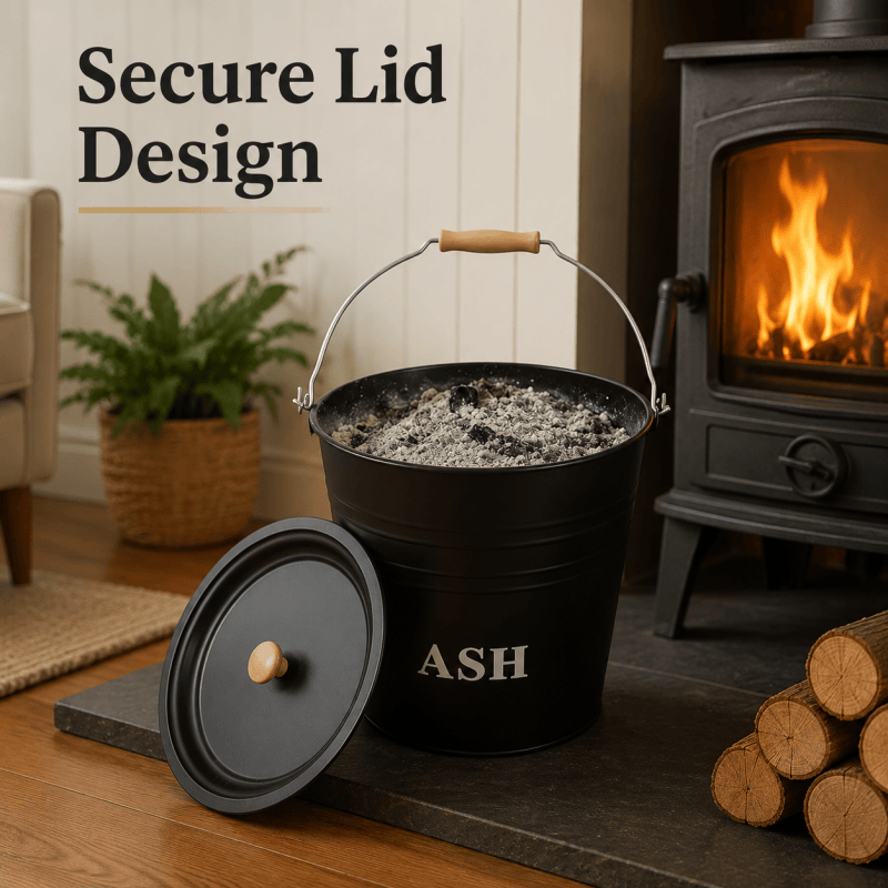 12L Ash Bucket with Lid Metal Fireplace Ash Bin Wood Burner