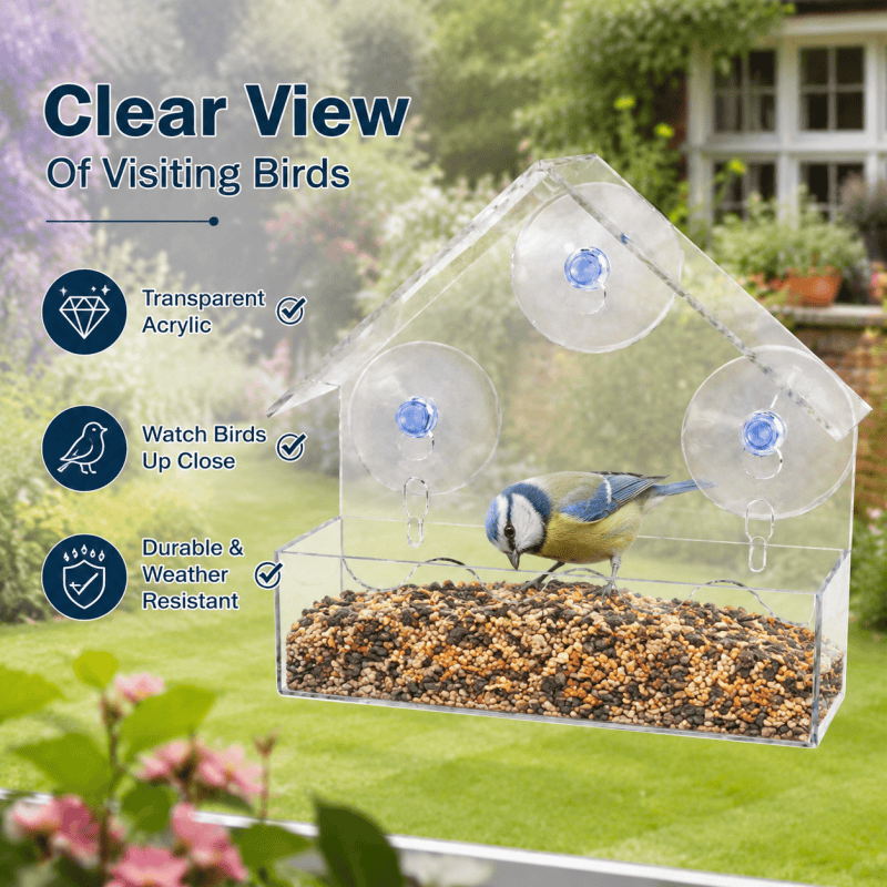 2PCS Acrylic Window Bird Feeder Clear Suction Cup for Wild Bird