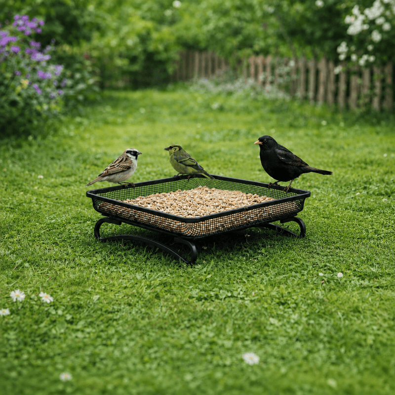 Square Ground Bird Feeder Tray Mesh Feeding Platform for Wild Birds Outdoor