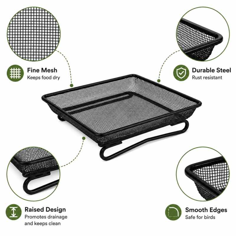 Square Ground Bird Feeder Tray Mesh Feeding Platform for Wild Birds Outdoor