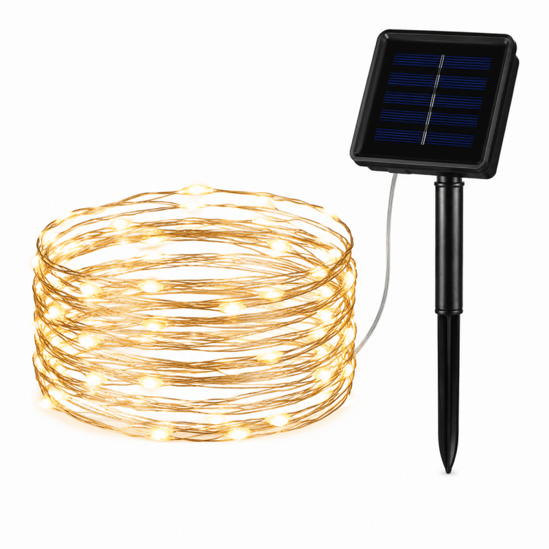 100 LED Solar Firefly String Lights Copper Wire Outdoor Garden IP44 Warm White