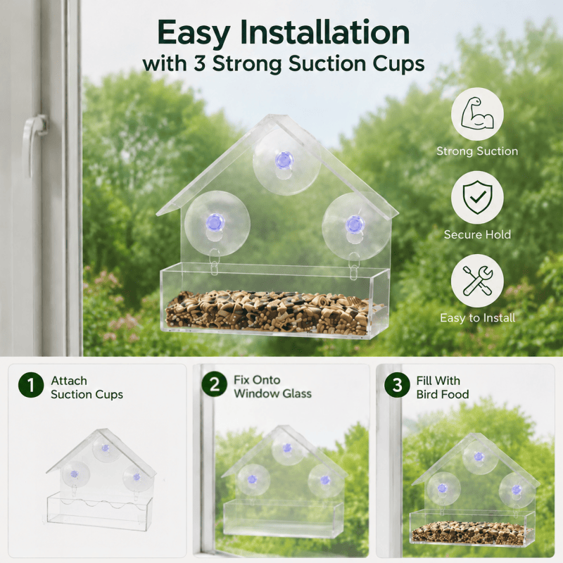 2PCS Acrylic Window Bird Feeder Clear Suction Cup for Wild Bird