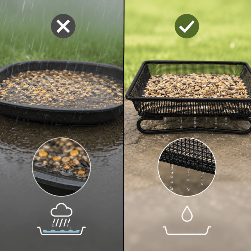 Square Ground Bird Feeder Tray Mesh Feeding Platform for Wild Birds Outdoor