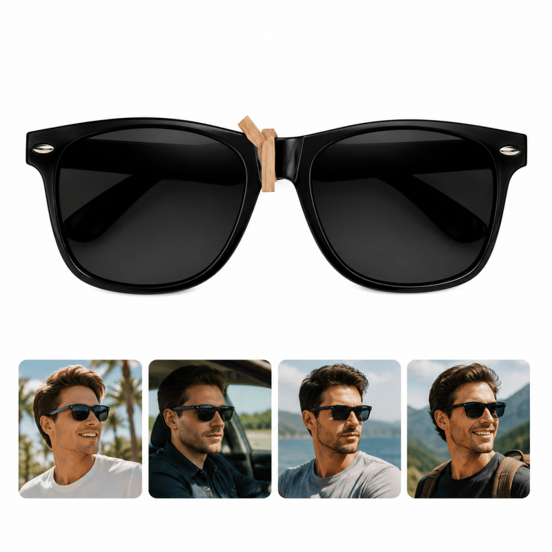 Mens Black Frame Sunglasses UV400 Retro Driving Outdoor Eyewear