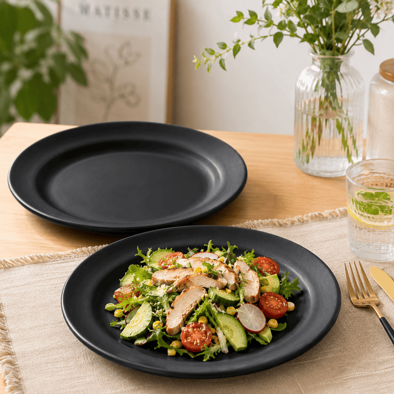 28cm Round Black Melamine Dinner Plate Lightweight Durable Tableware