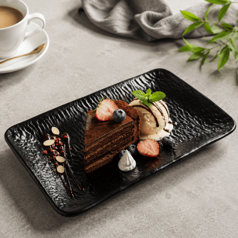 Black Melamine Plate 18 x 26cm Rectangular Serving Dish Lightweight Tableware
