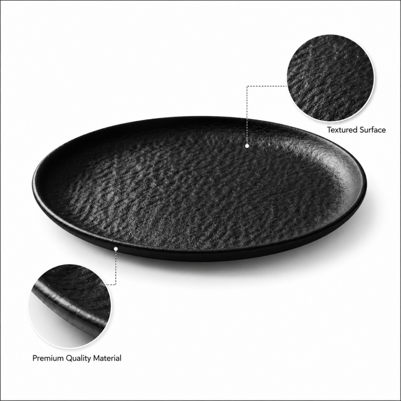 2PCS Black Melamine Dinner Plate 24cm Round Plate Lightweight Tableware