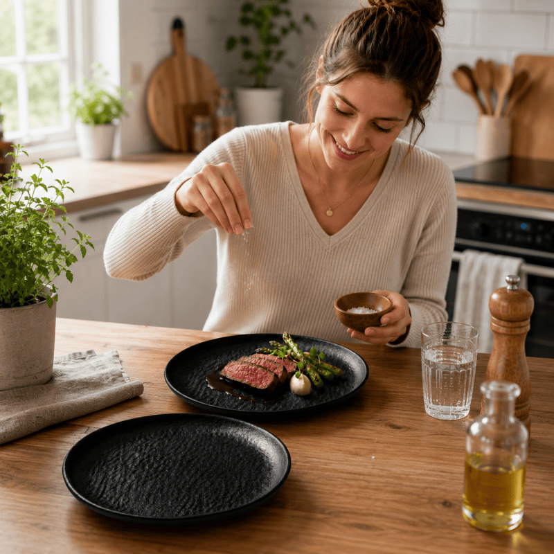 2PCS Black Melamine Dinner Plate 24cm Round Plate Lightweight Tableware