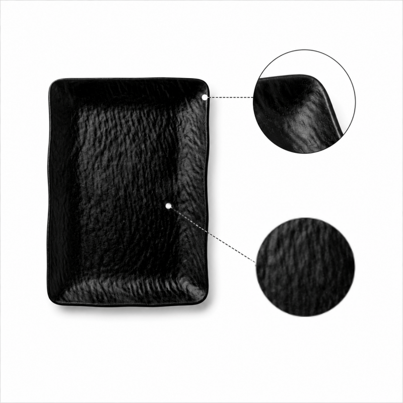 2PCS Black Melamine Plate 18 x 26cm Rectangular Serving Dish Lightweight Tableware