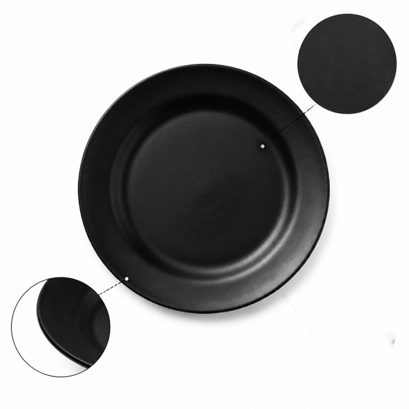 28cm Round Black Melamine Dinner Plate Lightweight Durable Tableware