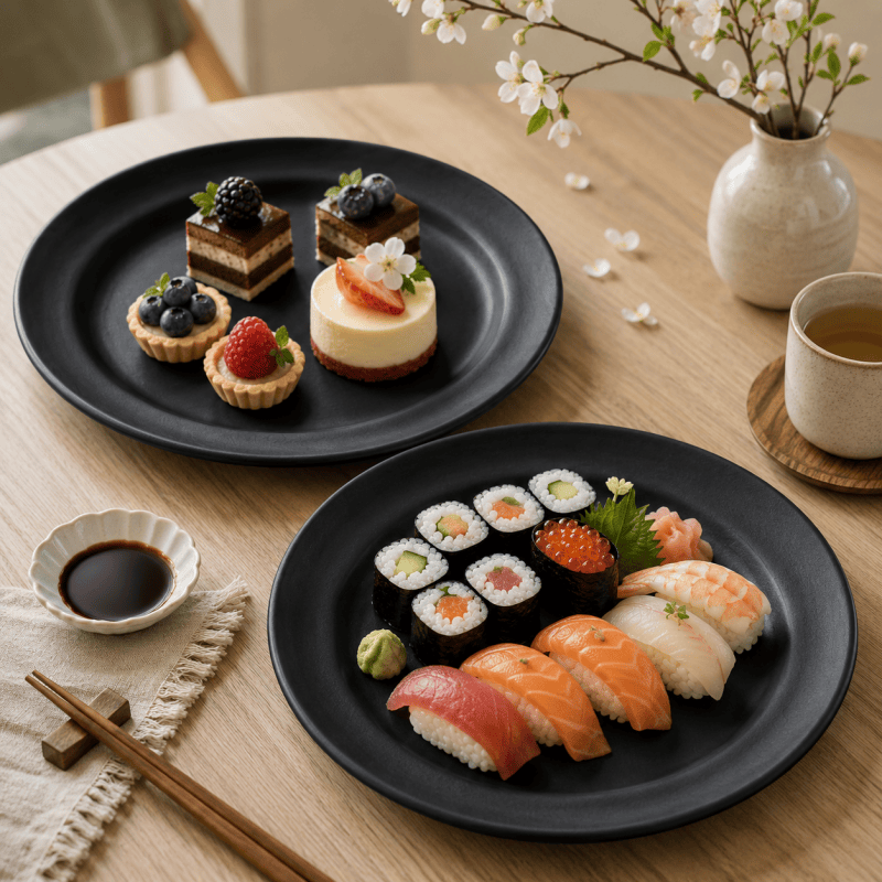 2Pack 28cm Round Black Melamine Dinner Plate Lightweight Durable Tableware