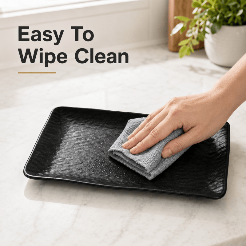 2PCS Black Melamine Plate 18 x 26cm Rectangular Serving Dish Lightweight Tableware