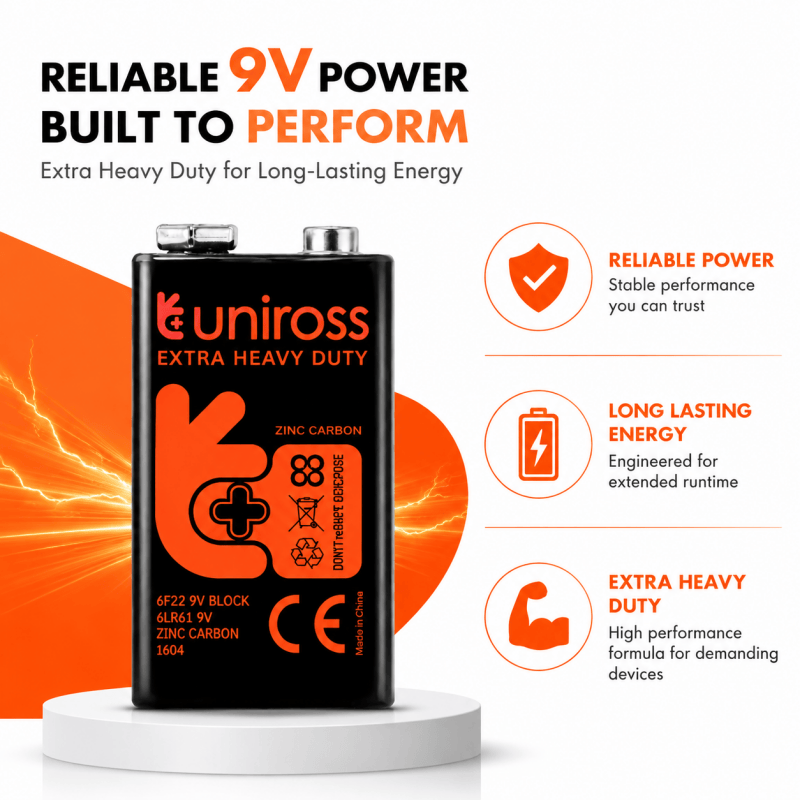 9V PP3 Battery Heavy Duty Long Lasting 9V Power for Smoke Alarms