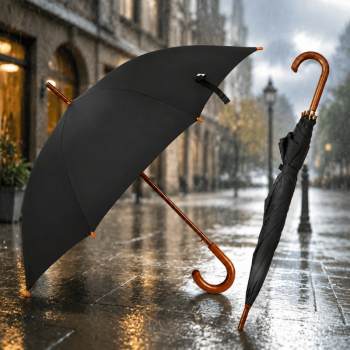 Automatic Opening Umbrella Classic Crook Handle Large Umbrella Windproof Strong Black
