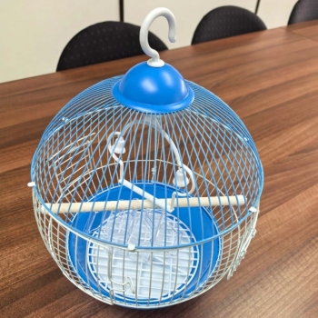 Blue Round Bird Cage with Hanging Hook 28cm Diameter Small Parrot Cage