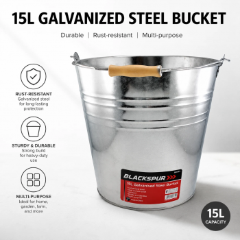 15L Galvanised Steel Bucket Metal Garden Water Utility Bucket Large Capacity