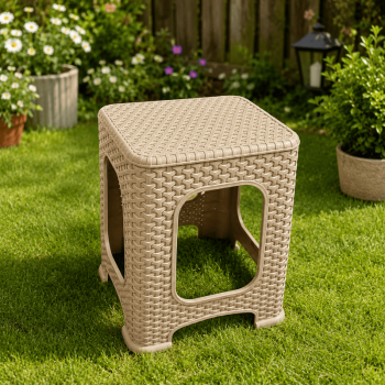Beige Plastic Rattan Stool Large Modern Minimalist Backless Stools 28 x 28 x 46cm