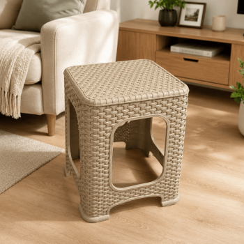 2Pack Beige Plastic Rattan Stool Large Modern Minimalist Backless Stools 28 x 28 x 46cm