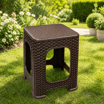 2Pack Brown Plastic Rattan Stool Large Modern Minimalist Backless Stools 28 x 28 x 46cm