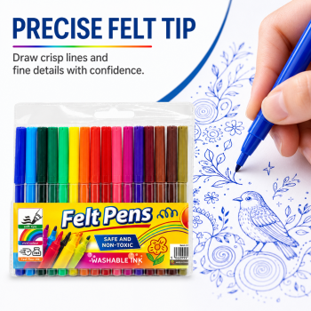 16PCS Felt Tip Pens Vibrant Colours Pen Smooth Writing Colouring Pens