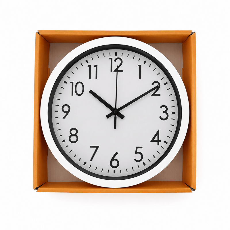 17.5cm White Wall Clock Silent Quartz Round Battery Operated