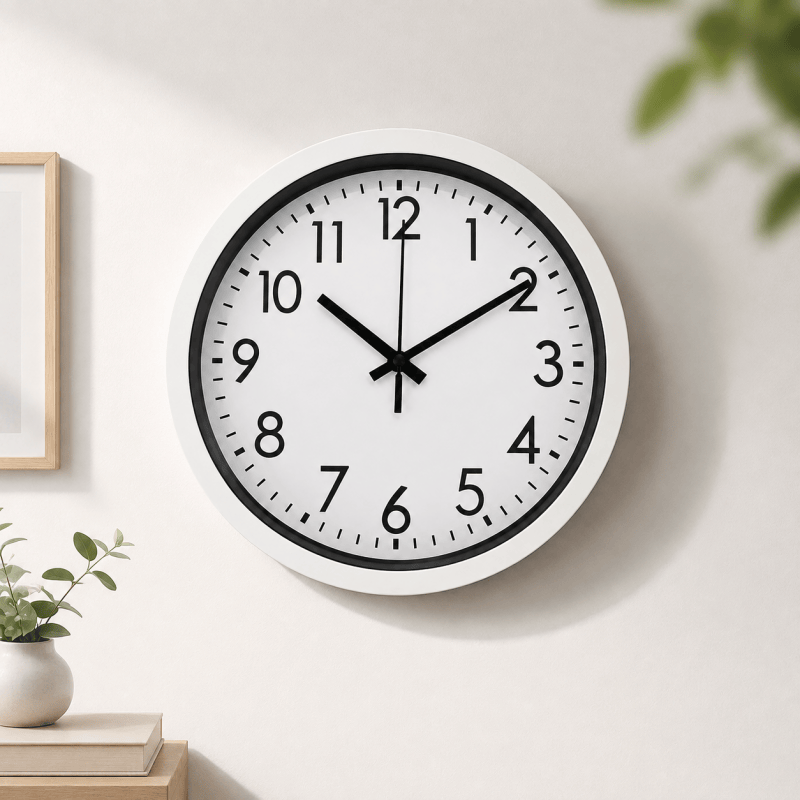 17.5cm White Wall Clock Silent Quartz Round Battery Operated