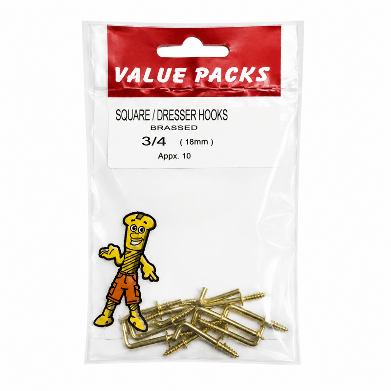 50PCS Brassed Square Dresser Hooks 3/4" 18mm Screw In Wall Hooks