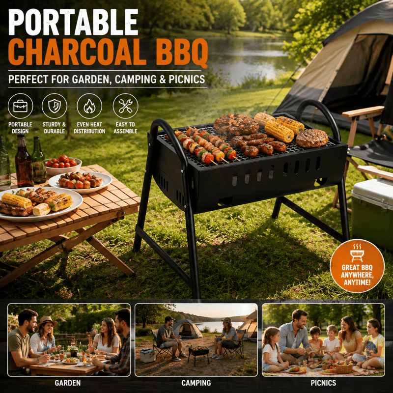 Portable Charcoal Barbecue Grill BBQ Outdoor Camping Picnic Black