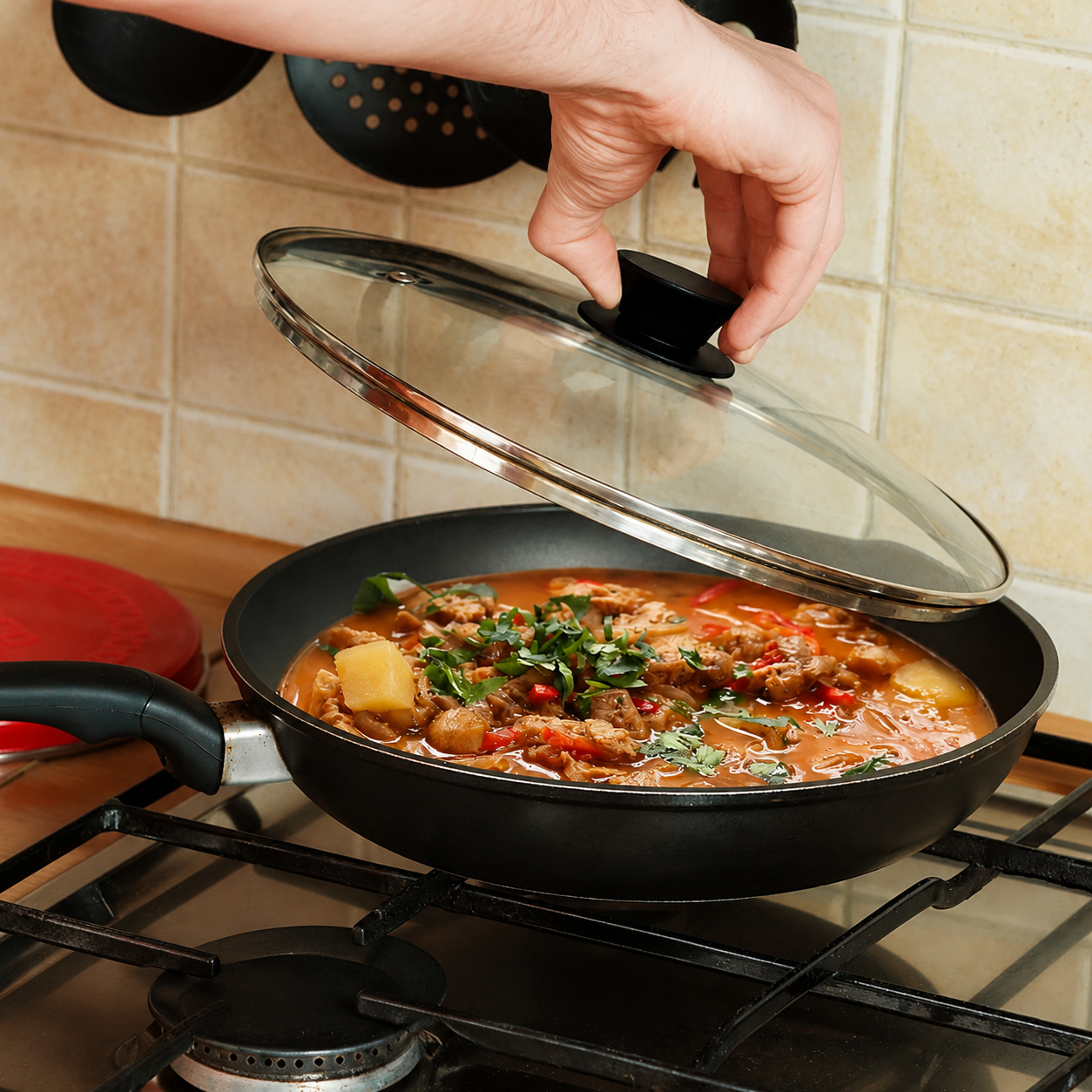 38cm Clear Glass Replacement Pan Lid with Knob Wok Lid