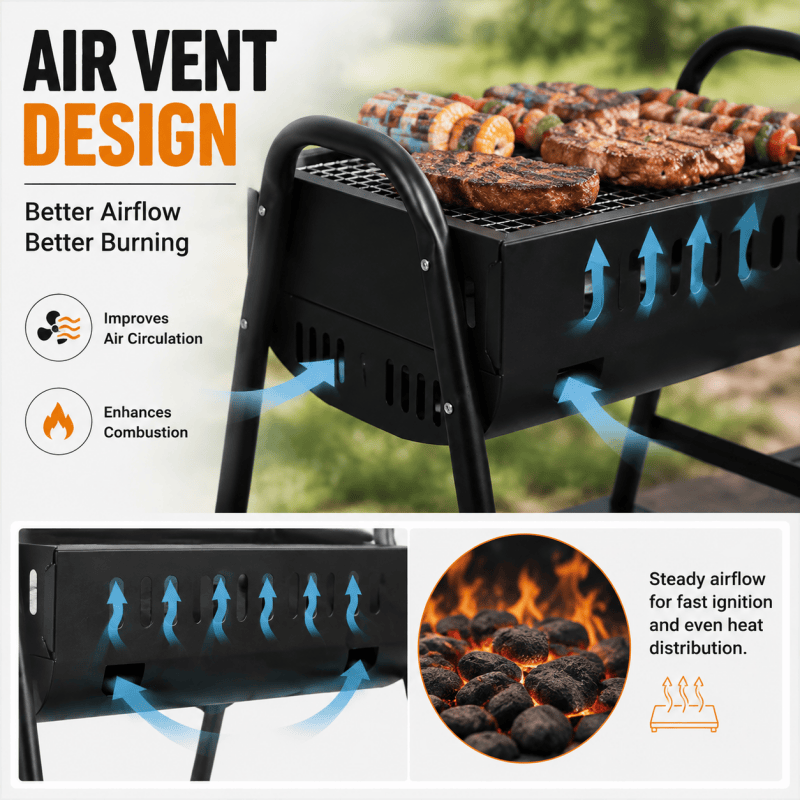 Portable Charcoal Barbecue Grill BBQ Outdoor Camping Picnic Black