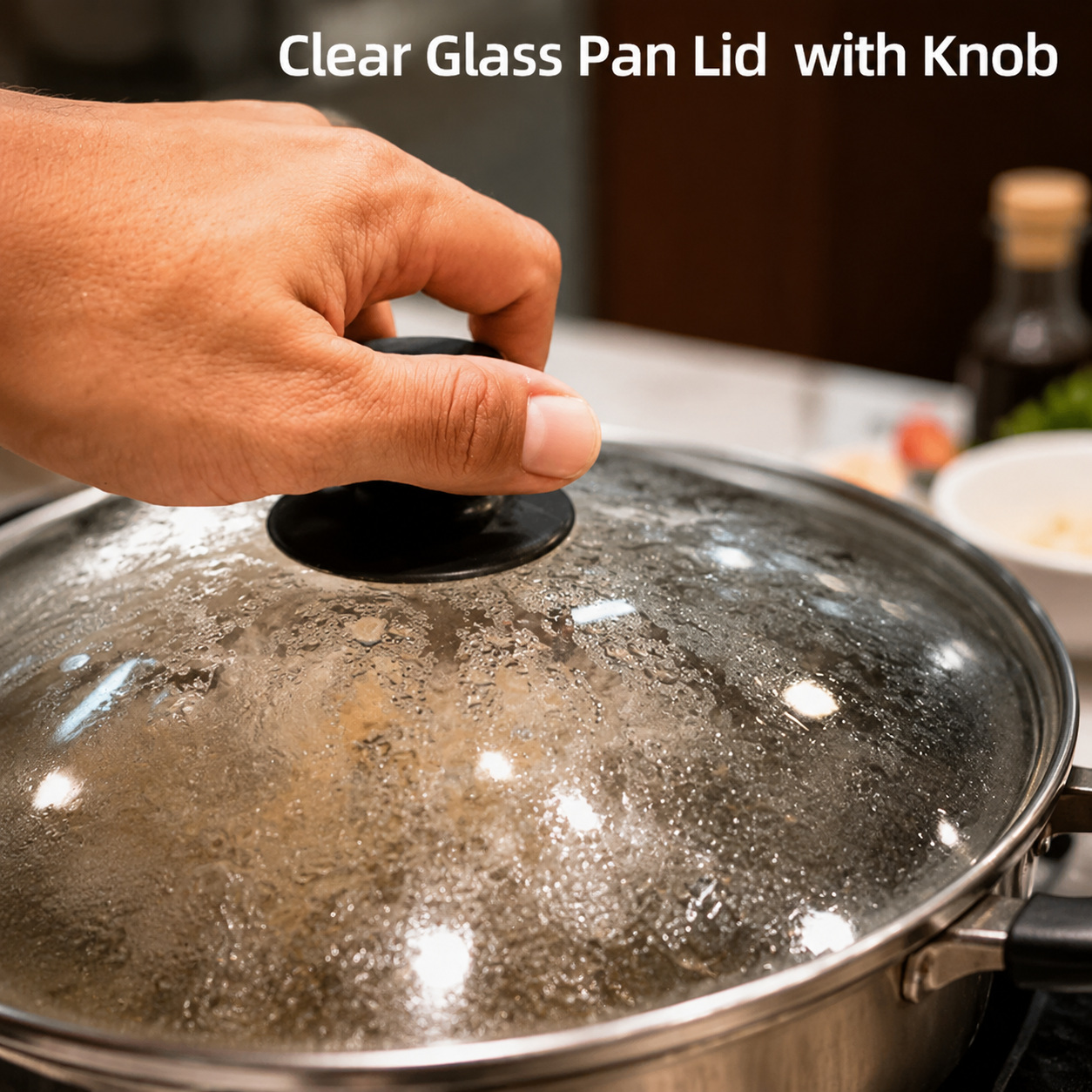 38cm Clear Glass Replacement Pan Lid with Knob Wok Lid