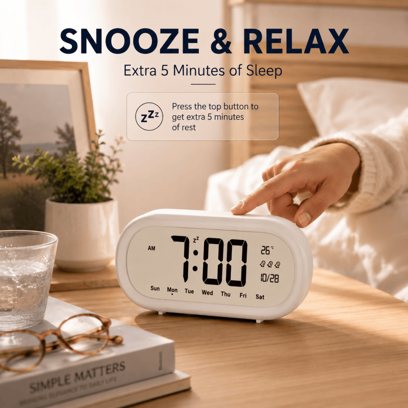 Digital Alarm Clock with Large LCD Display, Electronic Desk Clock