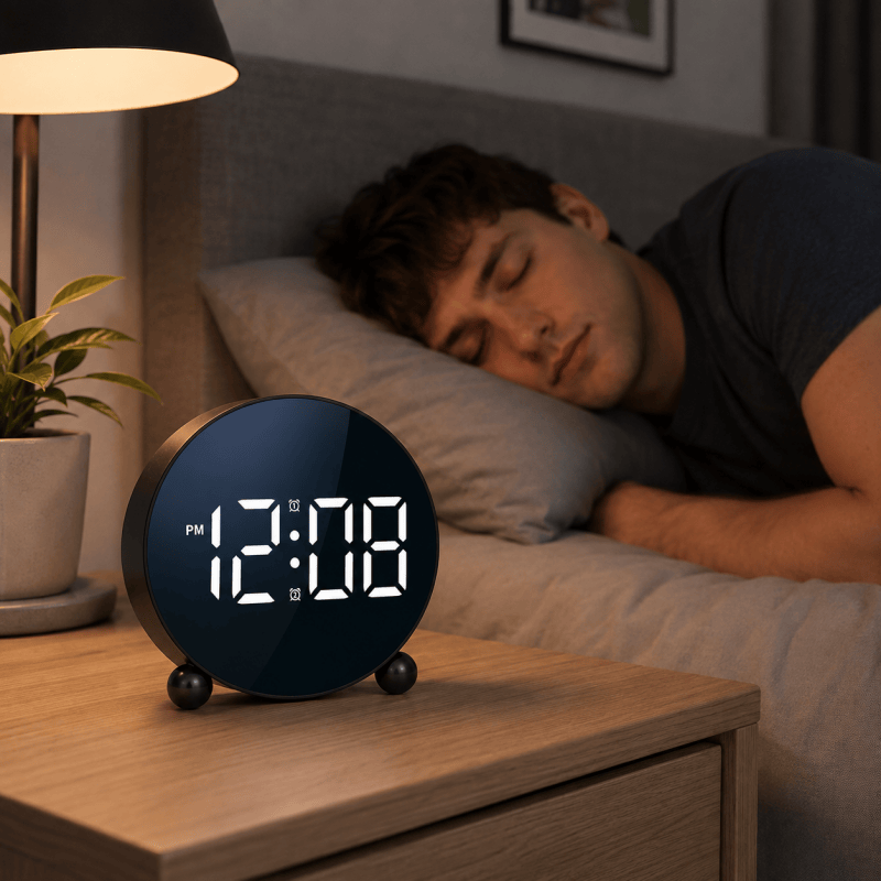 LED Digital Alarm Clock, Large Display Electronic Desk Clock with Clear Time Display