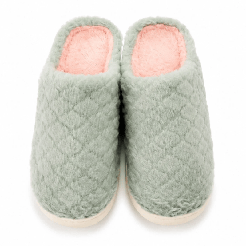Women Fluffy Slippers Warm House Slippers Soft Cosy Slip On Indoor Shoes UK Size 4 to 5 Green