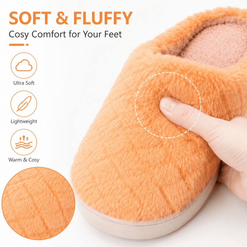 Women Fluffy Slippers Warm House Slippers Soft Cosy Slip On Indoor Shoes UK Size 4 to 5 Orange